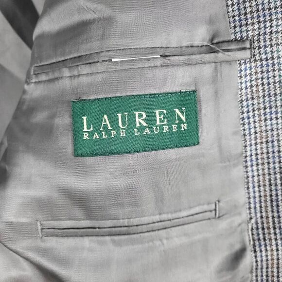 Lauren Ralph Lauren Mens Silk Wool Blazer Size 44L Gray Houndstooth Professional - Picture 5 of 6